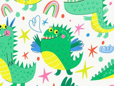 Cute Dragons characterdesign children pattern dino dragon flat marushabelle pattern seamlesspattern vector