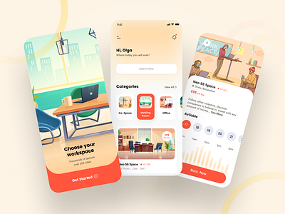 Coworking App app app design application bookings coworking coworking space design finder illustration interface ios minimal mobile mobile app mobile app design typography ui ui design ui ux working space