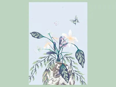 spring vase art artwork butterfly illustration jungle tropical