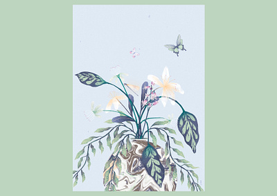 spring vase art artwork butterfly illustration jungle tropical