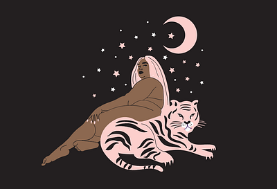 Lizzo- Fierce as Heck artist color fanart illustration lizzo minimalist moon moonlight pink pinkblack portrait singer stars tiger