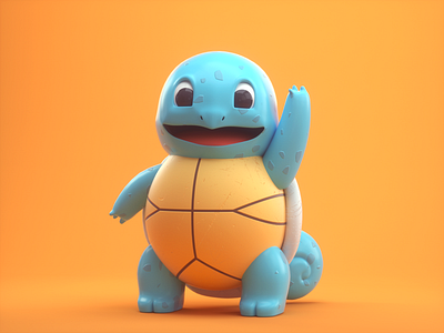 Squirtle says Hi! 3d 3dillustration branding c4d character cinema4d design illustration octanerender pokemon squirtle