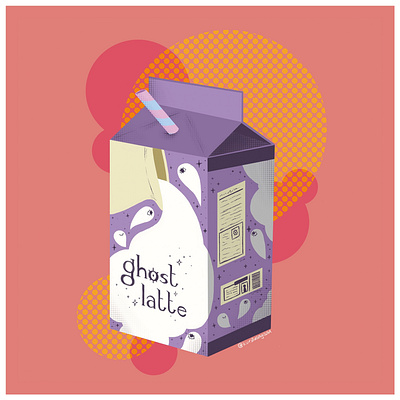 ghost latte carton coffee creepycute design ghost illustration milk procreate product design typography