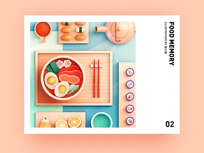 Food Memory — Ramen (C4D) 3d c4d dinning eat egg fish food foods illustration japanese food meat ramen sushi teapot topview 张小哈