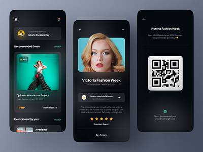 Event App Concept app art booking concert conference dark dark ui design entertainment event event app fashion show festival ios mobile music ticket ticket booking ui ux