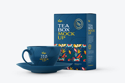 Tea Box with Cup Packaging Mockup box design branding label packaging product package