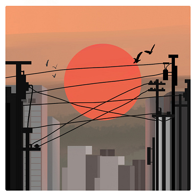 Sweet Creature birds buildings design digital illustration illustration landscape sunset vector