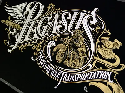 Pegasus hand illustration lettering logotype motorcycle pegasus schmetzer vector