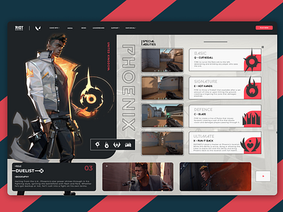 Valorant Character Detail UI design dribble dribble shots game game design icon illustration minimal ui ux valorant web