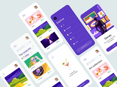 Dendy - Design & Illustrations for NFT Marketplace animation blockchain colors illustration illustrations illustrator marketplace mobile mobile app mobile app design mobile application mobile design mobile ui motion motion design nft ui uidesign ux ux design