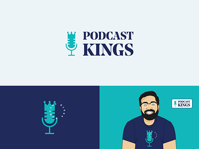 Podcast Kings Logo & Illustration blue brand brand design branding branding and identity cool logo creative logo crown logo flat graphic design illustration kings logo badge logo design logo presentation mic logo monogram podcast logo t shirt design typography