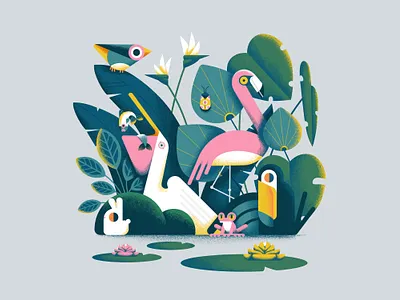 Our planet week 2021 - Prompt 3: Diversity 2d affinitydesigner animals animals illustrated art colorful design diversity environment flat green illustration jungle minimal pastels plants vector