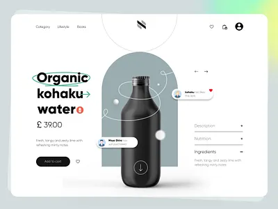 Organic water bottle product page UI branding design mockup design product design product designer product page ui ux webdesign