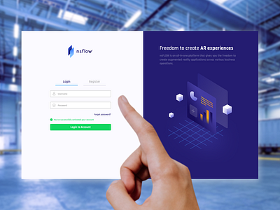 nsFlow Login Screen app app design application art augmented reality branding employee log in login register training ui virtual reality vr