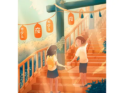 Going to the temple art asian color draw illustration illustration art japan love procreate procreate art shinto temple