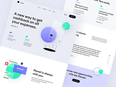 Planet - Landing Page for Mobile Banking banking banking ui banking website clear ui concept design fintech flat design flatdesign interface minimal minimalist minimalistic ui uiux ux web website concept website design
