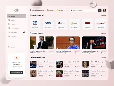 News Dashboard design ui ux vector