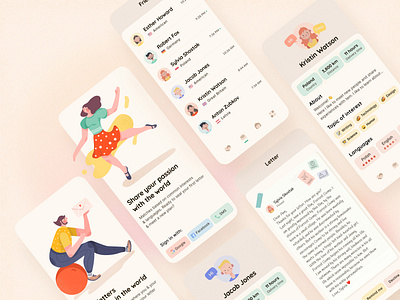 Pen Pal App clean ui comunication emoji illustraion ios letter mobile onboarding profile ui