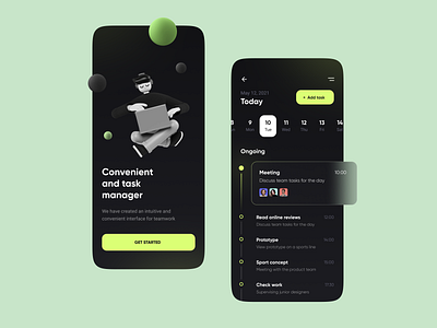 Task Management App app app design dark mode dark ui minimal mobile ui task app task list task manager teamwork ui ux welcome page