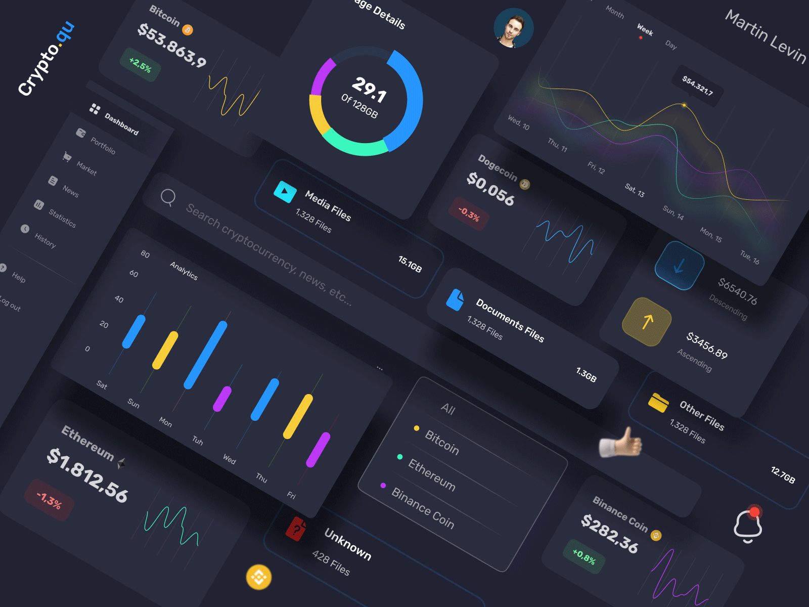 Crypto Dashboard UI element bitcoin blockchain chart crypto crypto exchange currency dashboard design ethereum exchange financial investment minimal money transaction ui ui element ux wallet web design