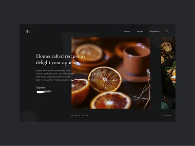 Bi Food Information Center art clean dark design food landing modern photos recipe ui ux website