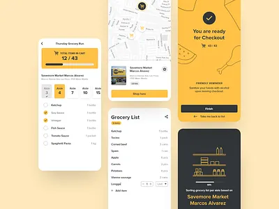 Grocery List Sorting App Design adobe xd app design app interface black and yellow checklist clean ui grocery app grocery list list minimal mobile app design mobile ui uiux yellow