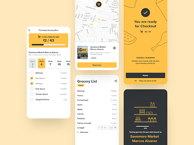 Grocery List Sorting App Design adobe xd app design app interface black and yellow checklist clean ui grocery app grocery list list minimal mobile app design mobile ui uiux yellow