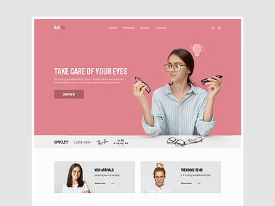 MG Glasses E commerce Website Hero Exploration branding design ecommerce design glasses minimalist modern pink product store ui ui ux design ui desgin website website concept