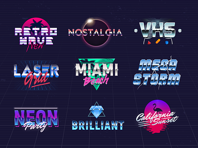 Neon outrun logo collection. Part II 1980s 80s background california chrome collection cyberpunk design dribbble logo miami neon print retro retrowave set shot synthwave vaporwave vector