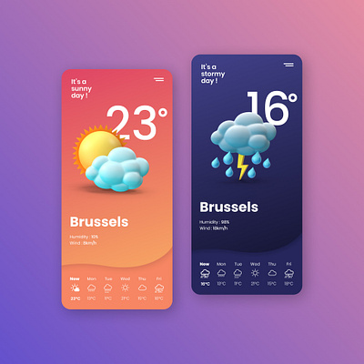 Weather App UI Design cloud illustration mobile app mobile ui rain sky sun ui weather app