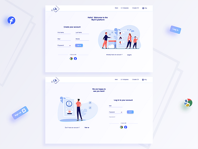 Sign up + Log in Forms account facebook google log in mail password registration sign up ui design web app design