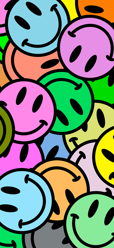 Rainbow Smiley Face - Digital Phone Wallpaper branding colorful digital background digital pattern digital wallpaper logo phone background phone wallpaper rainbow rave smiley face svg y2k y2k svg