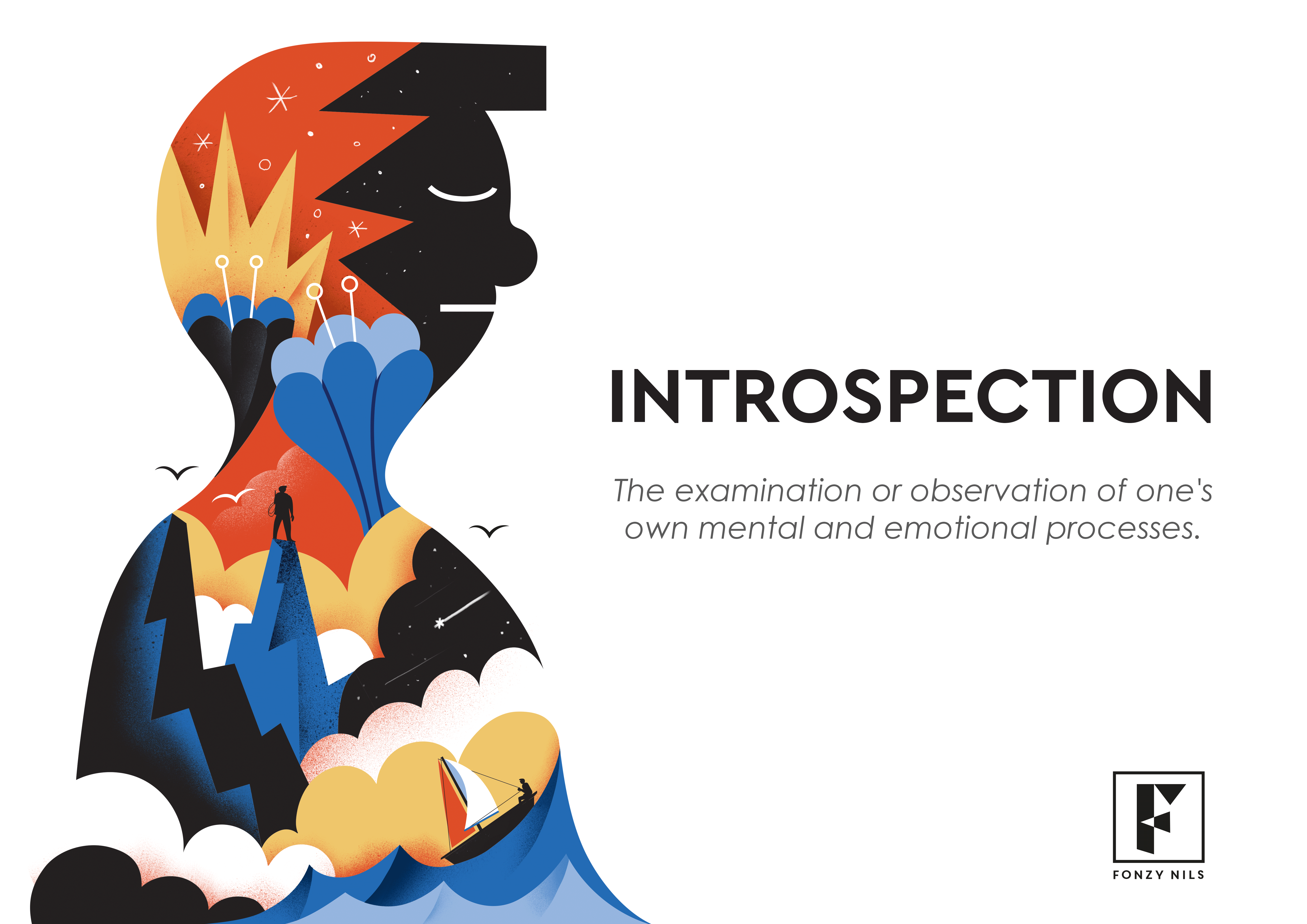 Introspection art branding characters design drawing editorial fonzynils illustration illustrator magazine