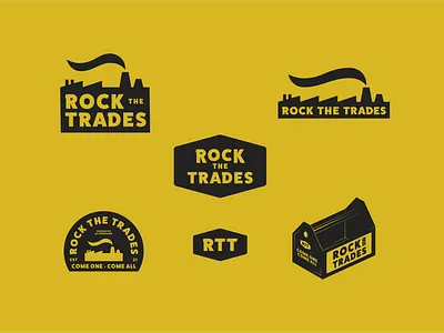 Rock the Trades Logos badge design badge hunting branding concept freelance graphic design identity design illustration industrail logo industrial industry logo concept logo design logo group logo system typography vector vintage logo design