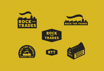 Rock the Trades Logos badge design badge hunting branding concept freelance graphic design identity design illustration industrail logo industrial industry logo concept logo design logo group logo system typography vector vintage logo design