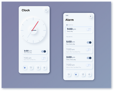 Clock Concept Neumorphism App UI app design ios minimal mobile responsive ui ux