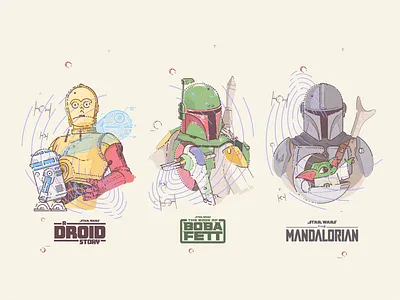 StarWars baby yoda boba fett bounty c3po droids grogu illustration imperial jedi lucasfilm mandalorian mando r2d2 space star wars stormtrooper syfy themandalorian yoda