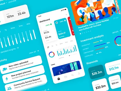 Mobile App Exploration - Youtuber Statistics App b2b beautiful blue blue and white blue app dashboard enterprise app finance app fintech fintech app illustration minimal app mobile app mobile ui pewdiepie rounded app youtube youtuber