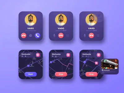 Apple Watch: Calls and Geolocation apple watch call dark app figma geolocation map mobile app navigation menu neomodeon product design ui kit ui ux