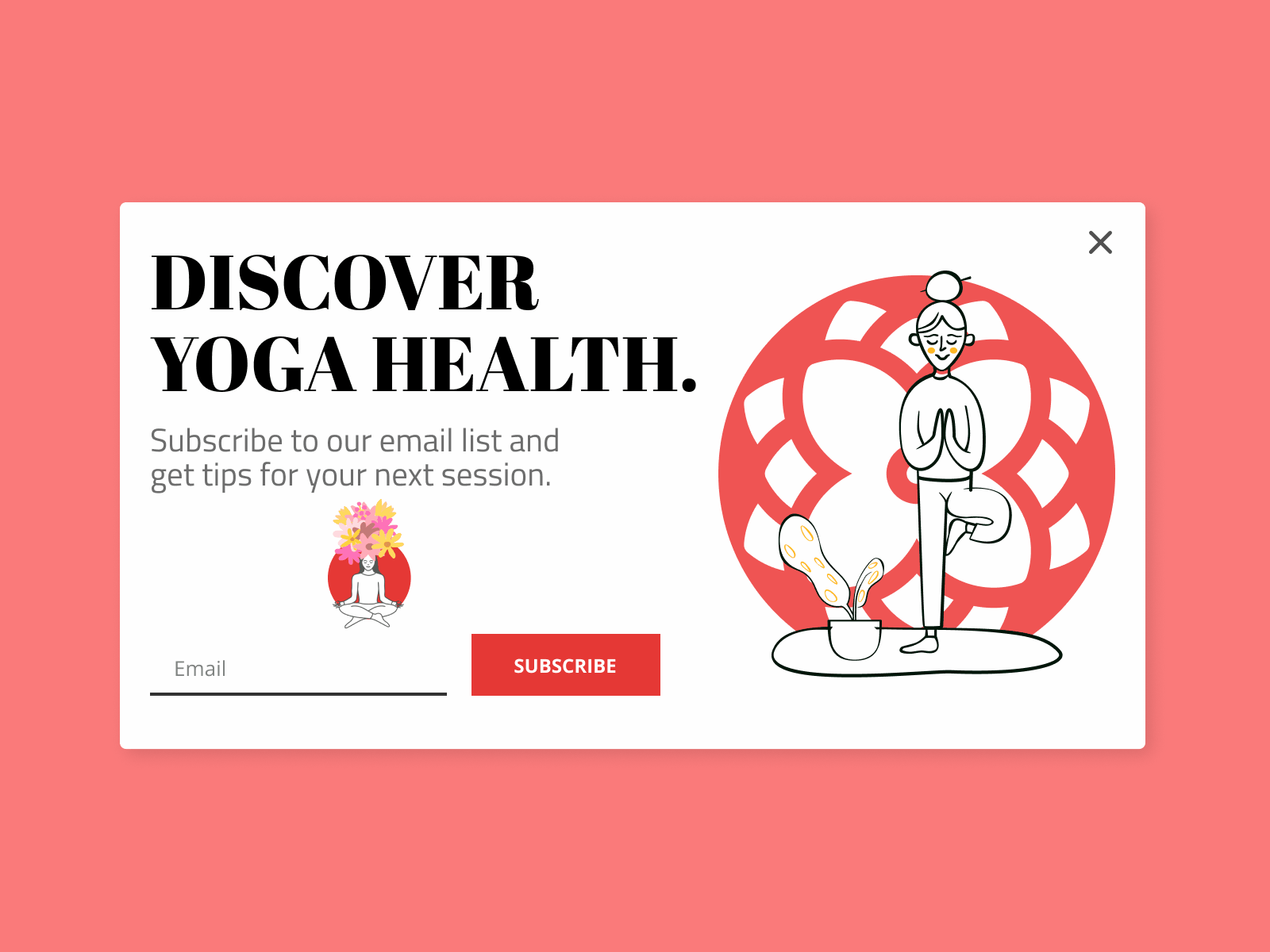 Yoga subscription popup conversion rate optimisation email illustration lightbox modal overlay pop ups popup subscribe subscription subscription box user interface yoga