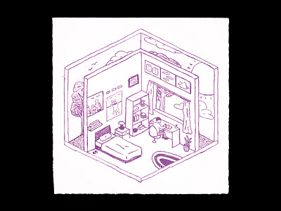 "Room with a View" print bedroom covid covid19 drawing home house illustration isolation isometric isometric illustration lineart lithograph lithography perspective printmaking quarantine simple sketch student work