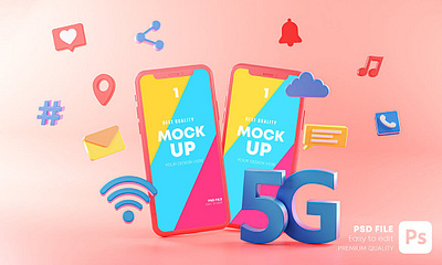 5G Phone Concept Connection on Pink Background 3d 3d design 3d icon 3d icons cartoon concept cute facebook icon icon design icon mockup icons instagram internet media mockup phone post smartphone social