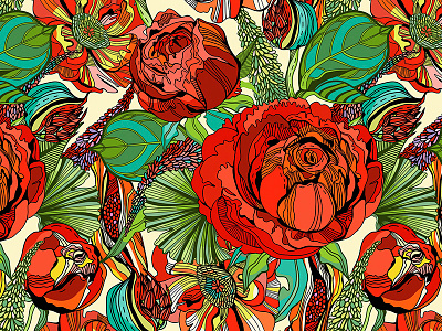 Red rose pattern floral floral pattern flower marushabelle pattern vector