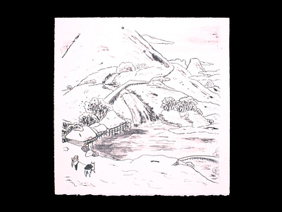 "Passage" print asia countryside drawing farmland japan japanese landscape lithography mountain nature perspective printmaking sketch stream traditional travel ukiyo e waterfall winter zen