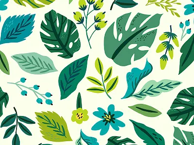 Tropical leaves dr flat leaves marushabelle pattern tropical leaves vector