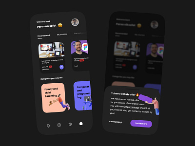 Online tutorial app design (tutnerd) 3d app dark dark mode minimal online course popup tutorial ui