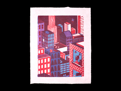 "New York, I Love You..." print buildings city color overlay color palette cool colors drawing geometric illustration isometric landscape new york city nightlife nyc paper print printmaking skyline skyscraper woodblock woodcut