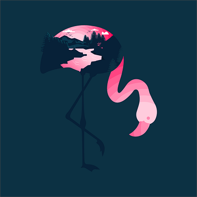 flaminggo landscape animal design landscape mountain river unique unique logo