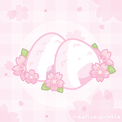 🌸 Onigiri 🌸 cherryblossom cute floral food illustration pastel pink sakura vector