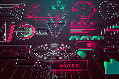 Fake Vectrex like UI elements 80s cyberpunk fake icon interface lines neon retro retro design set ui ux vector vintage